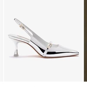 Larroude Shiny Silver Slingback Heels